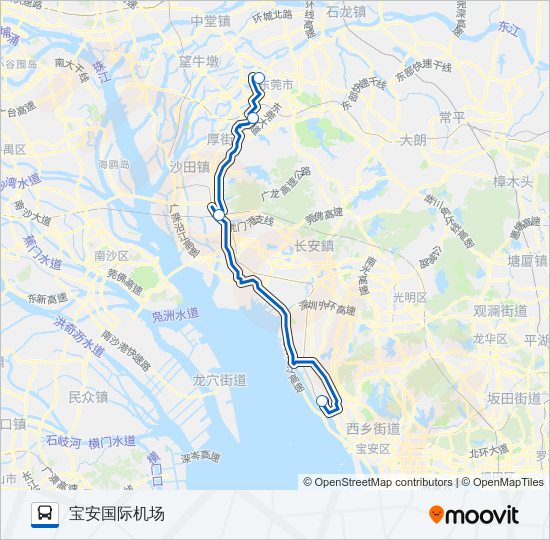 公交机场巴士东莞城市候机楼路的线路图