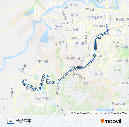 公交济长巴士2路的线路图
