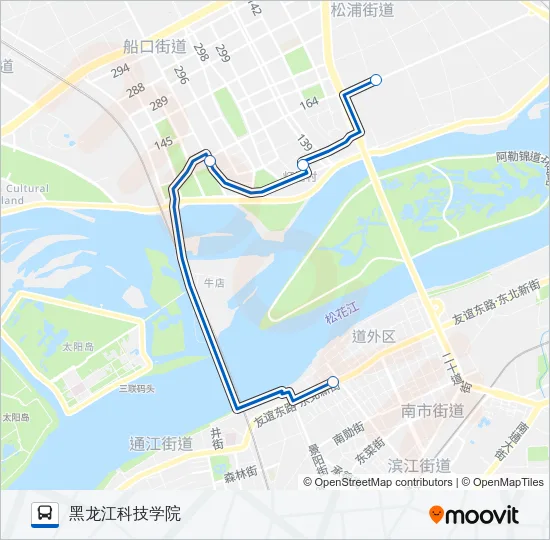 公交道外七道街-黑龙江科技学院路的线路图