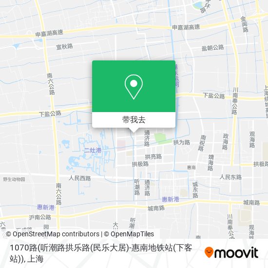 1070路(听潮路拱乐路(民乐大居)-惠南地铁站(下客站))地图