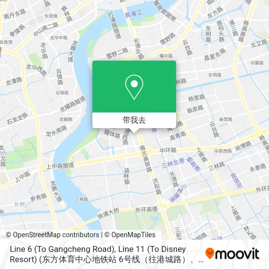 Line 6 (To Gangcheng Road), Line 11 (To Disney Resort) (东方体育中心地铁站 6号线（往港城路）、11号线（往迪士尼）站台)地图