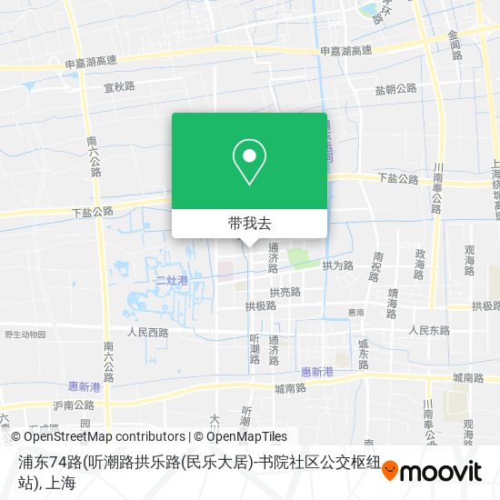 浦东74路(听潮路拱乐路(民乐大居)-书院社区公交枢纽站)地图