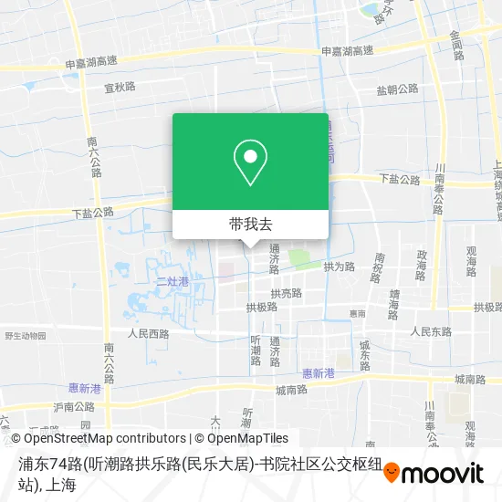 浦东74路(听潮路拱乐路(民乐大居)-书院社区公交枢纽站)地图