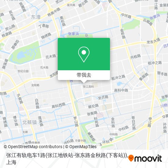 张江有轨电车1路(张江地铁站-张东路金秋路(下客站))地图