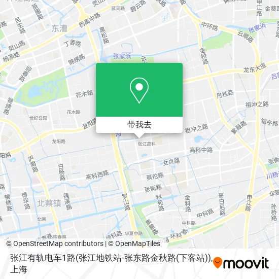 张江有轨电车1路(张江地铁站-张东路金秋路(下客站))地图