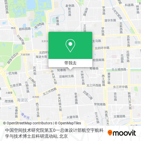 中国空间技术研究院第五0一总体设计部航空宇航科学与技术博士后科研流动站地图