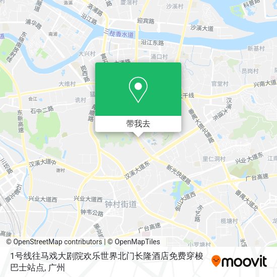 1号线往马戏大剧院欢乐世界北门长隆酒店免费穿梭巴士站点地图