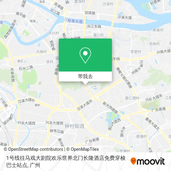 1号线往马戏大剧院欢乐世界北门长隆酒店免费穿梭巴士站点地图