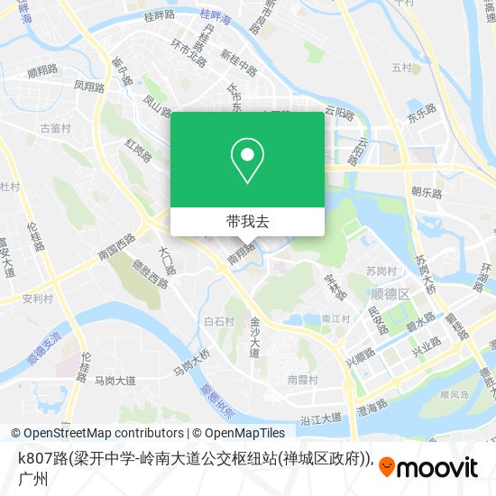 k807路(梁开中学-岭南大道公交枢纽站(禅城区政府))地图