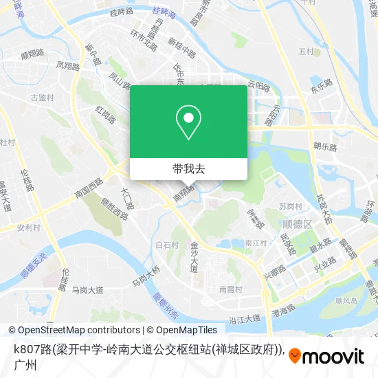 k807路(梁开中学-岭南大道公交枢纽站(禅城区政府))地图