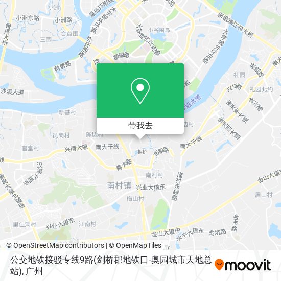 公交地铁接驳专线9路(剑桥郡地铁口-奥园城市天地总站)地图