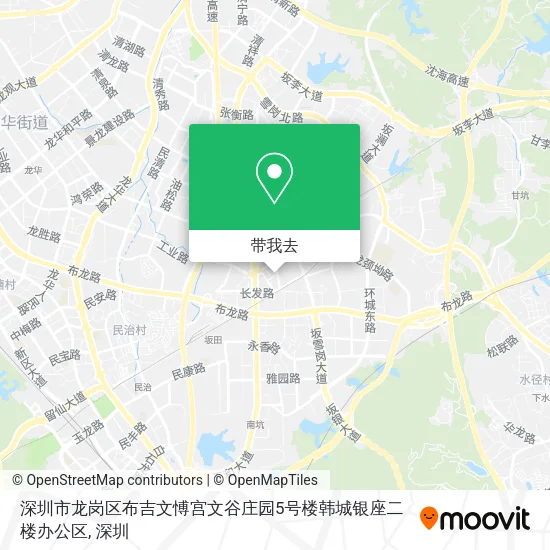 深圳市龙岗区布吉文愽宫文谷庄园5号楼韩城银座二楼办公区地图
