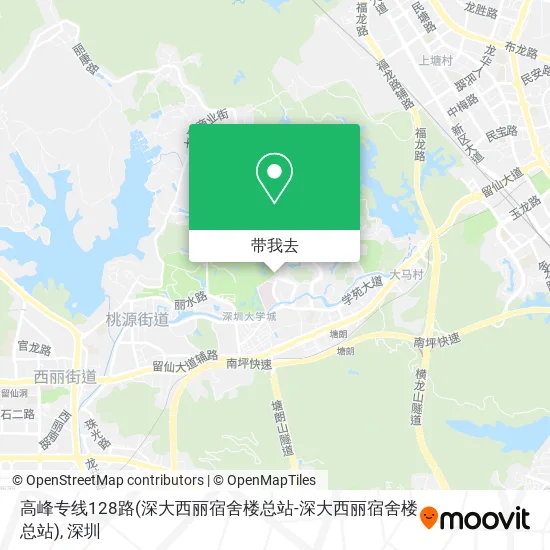 高峰专线128路(深大西丽宿舍楼总站-深大西丽宿舍楼总站)地图