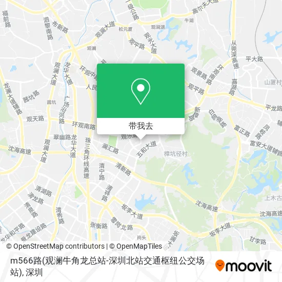 m566路(观澜牛角龙总站-深圳北站交通枢纽公交场站)地图
