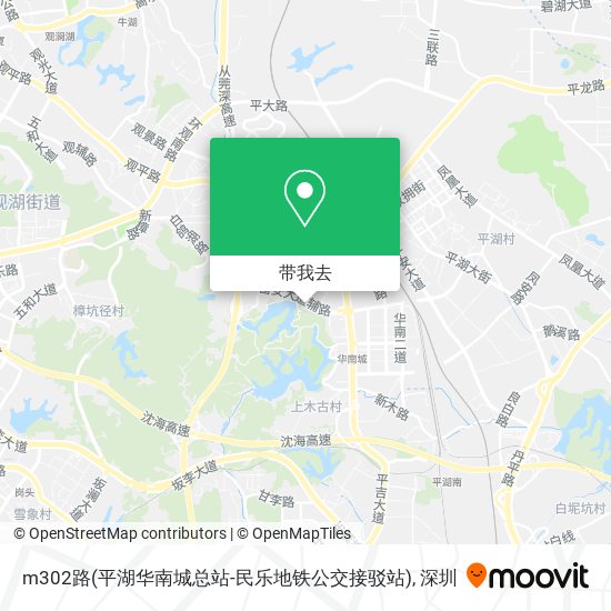 m302路(平湖华南城总站-民乐地铁公交接驳站)地图