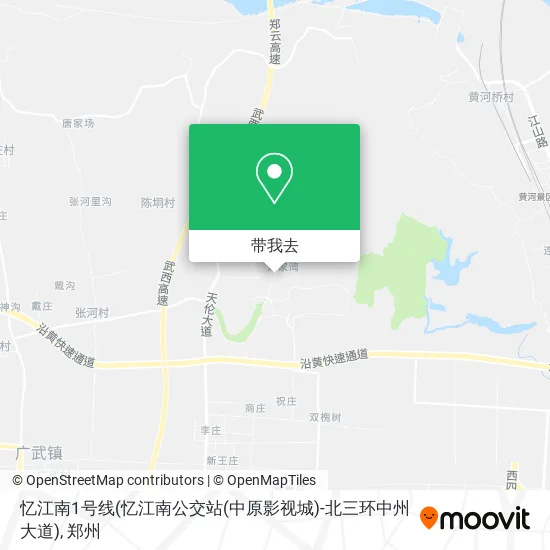 忆江南1号线(忆江南公交站(中原影视城)-北三环中州大道)地图