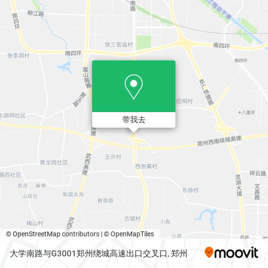 大学南路与G3001郑州绕城高速出口交叉口地图