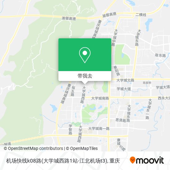 机场快线k08路(大学城西路1站-江北机场t3)地图