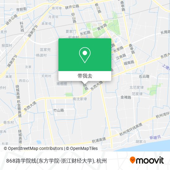 868路学院线(东方学院-浙江财经大学)地图