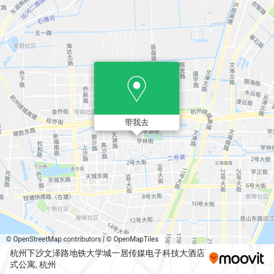 杭州下沙文泽路地铁大学城一居传媒电子科技大酒店式公寓地图