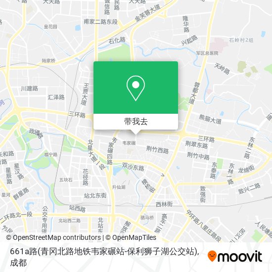 661a路(青冈北路地铁韦家碾站-保利狮子湖公交站)地图
