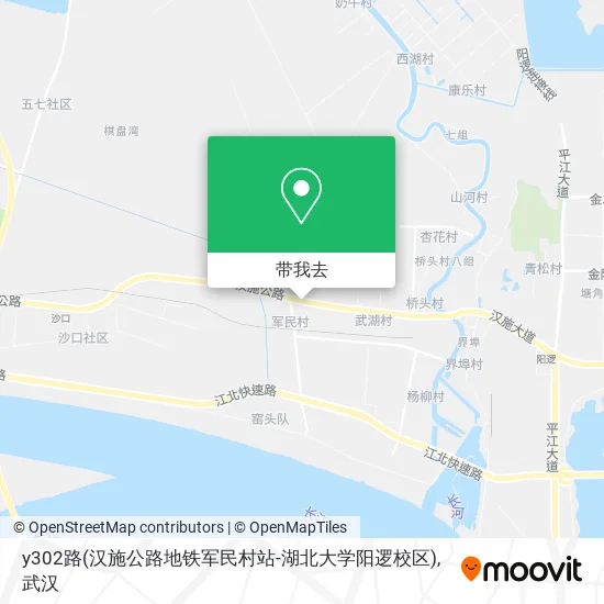 y302路(汉施公路地铁军民村站-湖北大学阳逻校区)地图