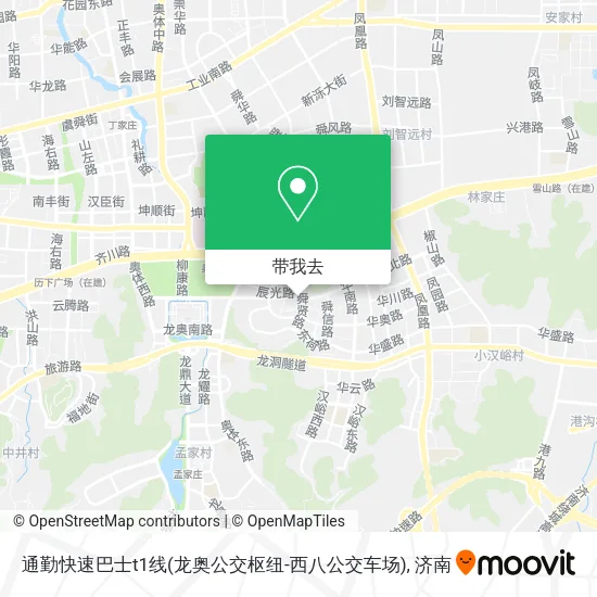 通勤快速巴士t1线(龙奥公交枢纽-西八公交车场)地图