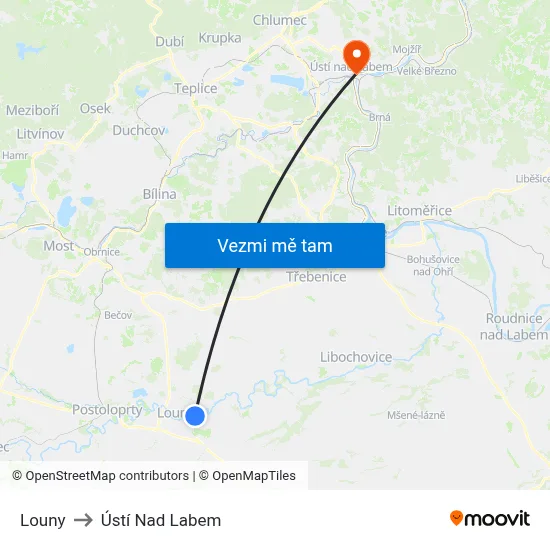 Louny to Ústí Nad Labem map