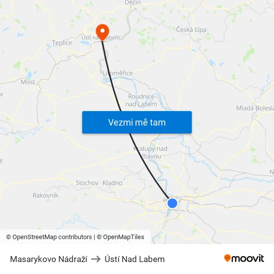 Masarykovo Nádraží to Ústí Nad Labem map