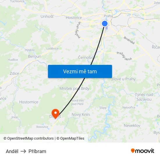 Anděl to Příbram map