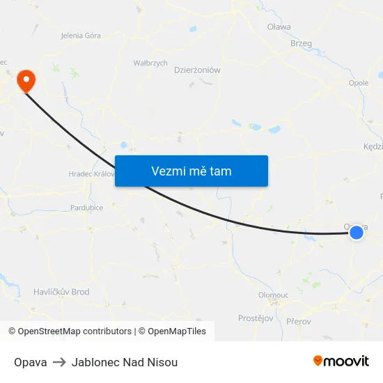 Opava to Jablonec Nad Nisou map