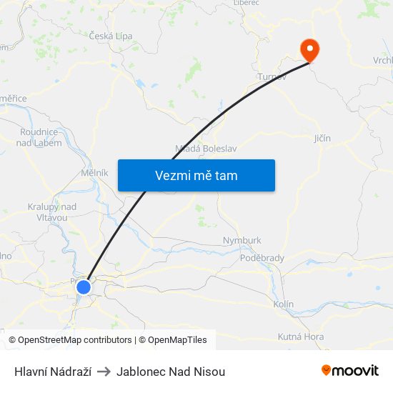 Hlavní Nádraží to Jablonec Nad Nisou map