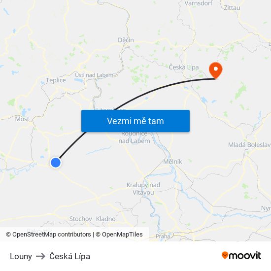 Louny to Česká Lípa map