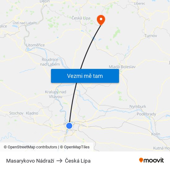 Masarykovo Nádraží (D) to Česká Lípa map