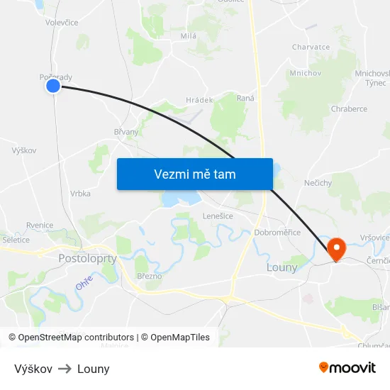 Výškov to Louny map