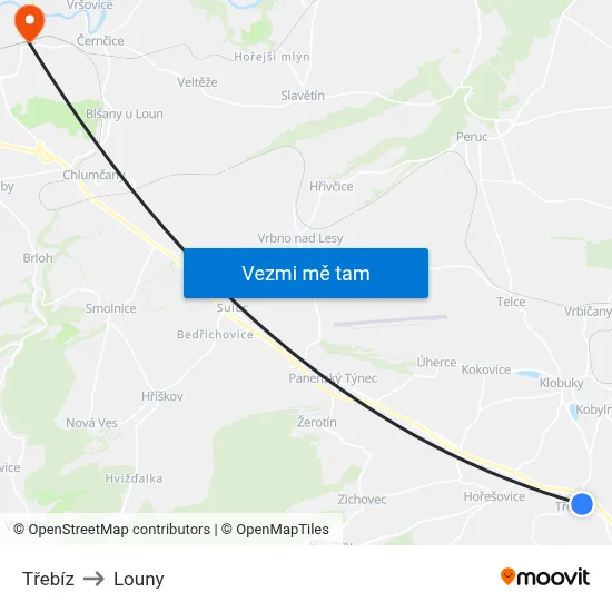 Třebíz to Louny map