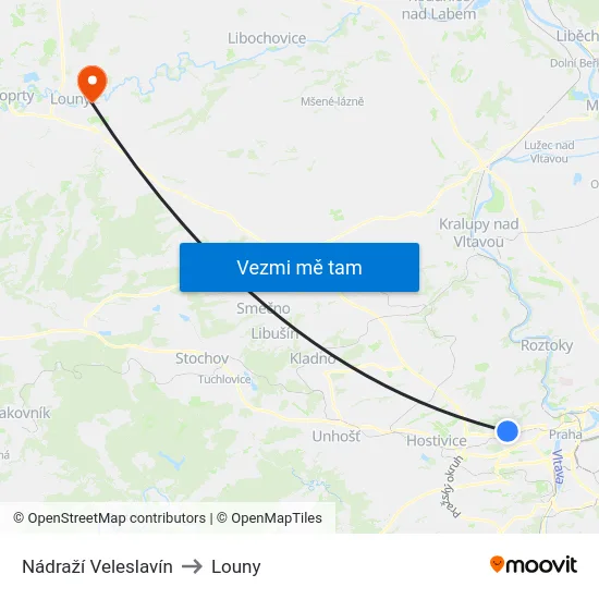 Nádraží Veleslavín to Louny map