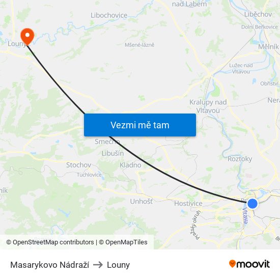 Masarykovo Nádraží to Louny map