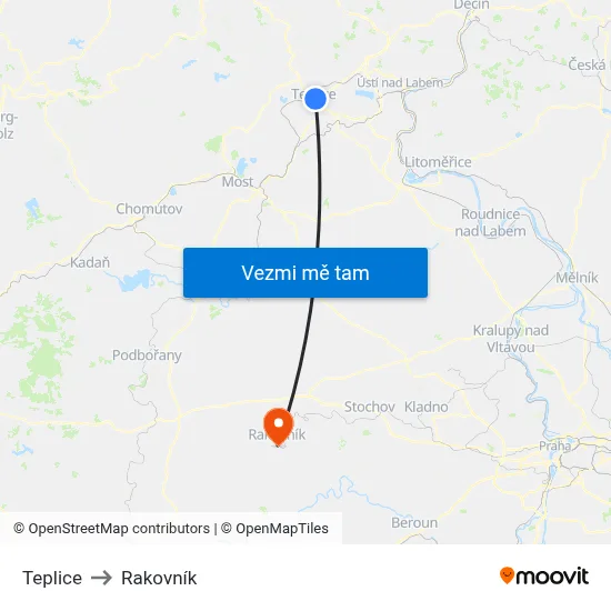 Teplice to Rakovník map