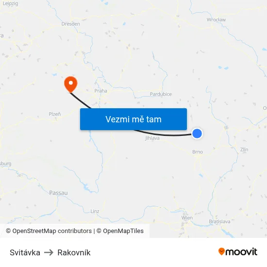 Svitávka to Rakovník map