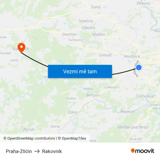 Praha-Zličín to Rakovník map