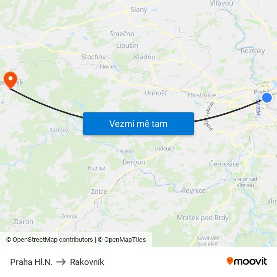 Praha Hl.N. to Rakovník map