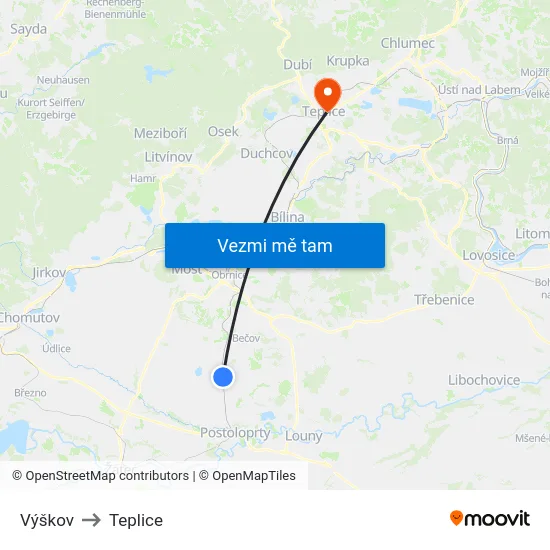 Výškov to Teplice map