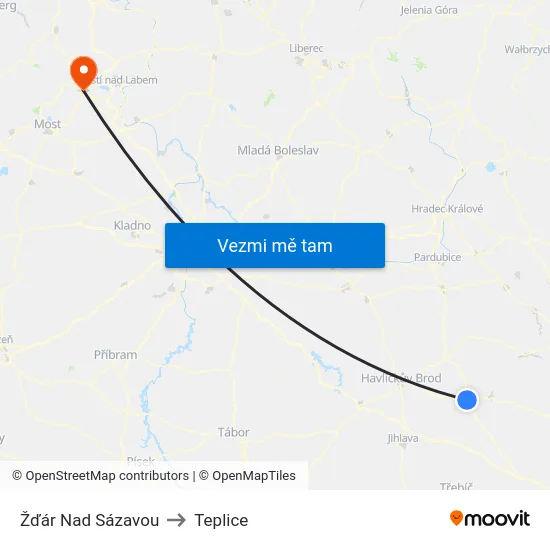 Žďár Nad Sázavou to Teplice map