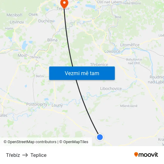 Třebíz to Teplice map