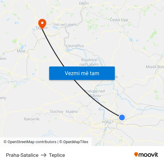 Praha-Satalice to Teplice map