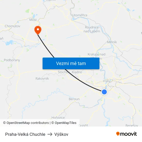 Praha-Velká Chuchle to Výškov map