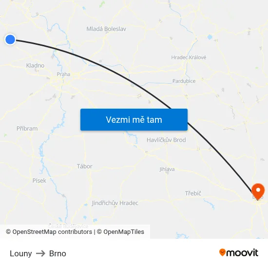 Louny to Brno map
