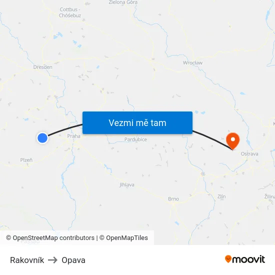 Rakovník to Opava map