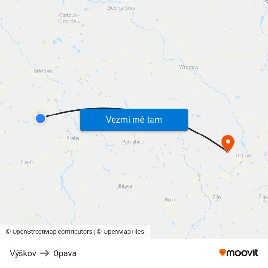 Výškov to Opava map